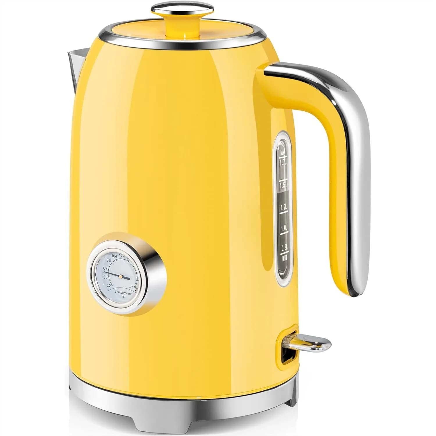 Bollitore Elettrico da 1,7L con Termometro, 1500W Riscaldamento Rapido in Acciaio Inox, Senza Fili con Indicatore LED Automatico