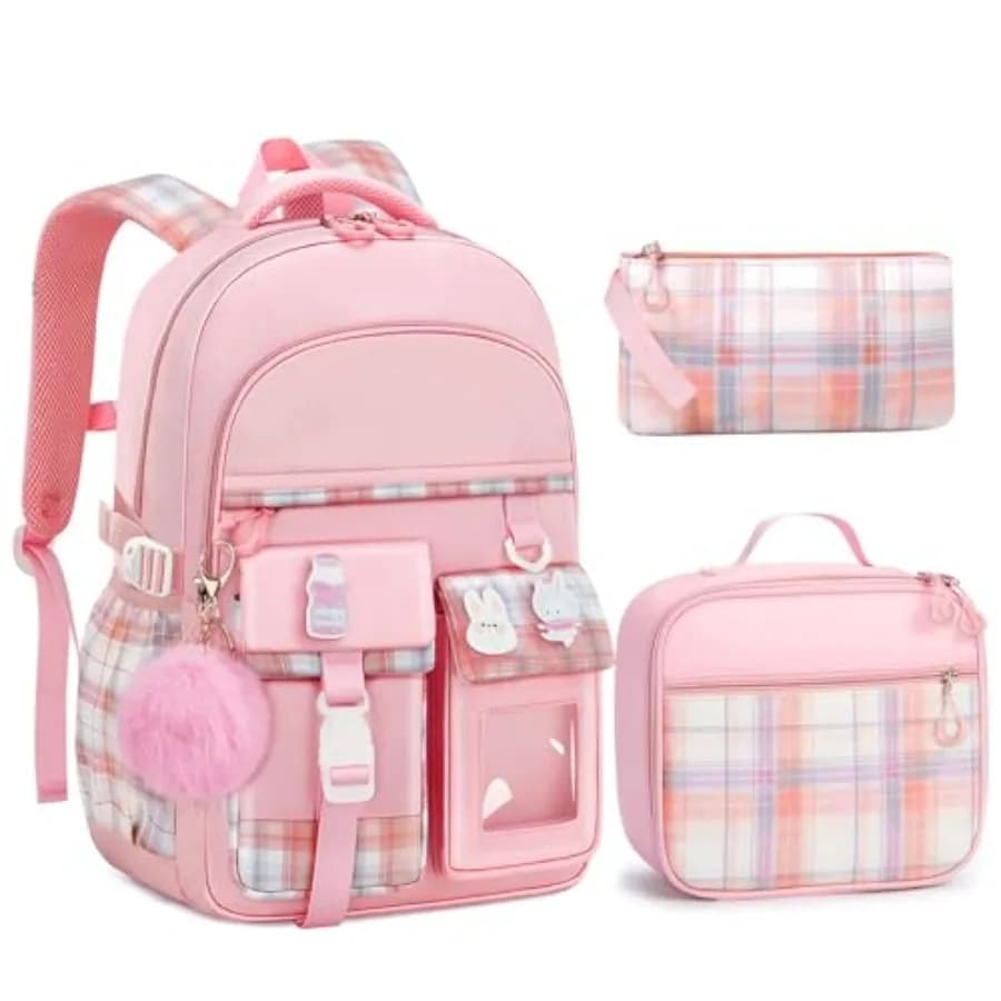 Zaino scolastico per ragazze - Set di 5 pezzi con borsa per il pranzo per studentesse delle scuole elementari, medie e superiori - 18 pollici, grande
