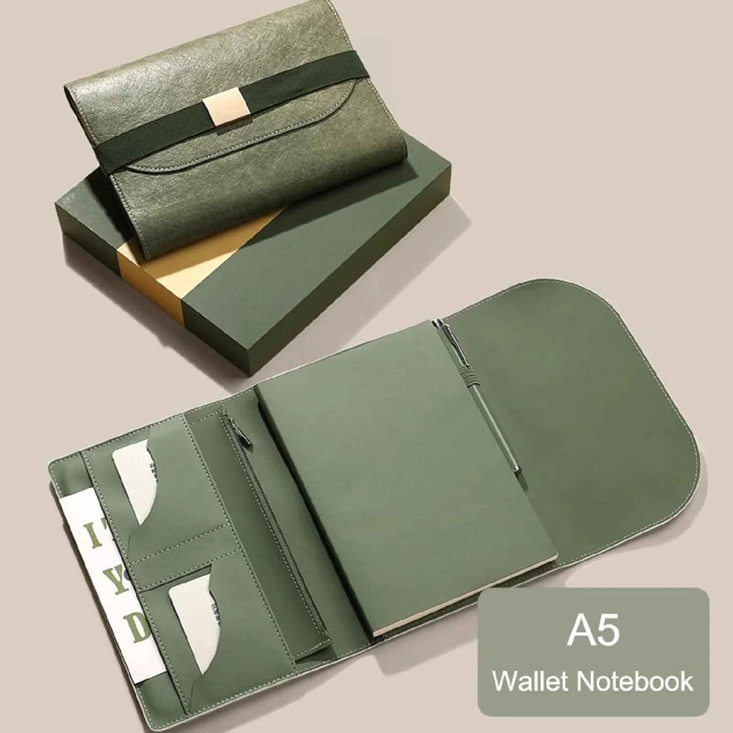 Makeasy Portafoglio Notebook Sistema economico tutto in uno con archiviazione di carte Planner A5 Organizzatore di denaro per contanti Set regalo di protezione RFID