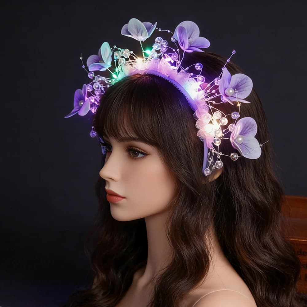 Hair circle with glowing butterfly flower LED illuminated hair circle Flashing hair for kids New Year's Party Copricapo for Photo