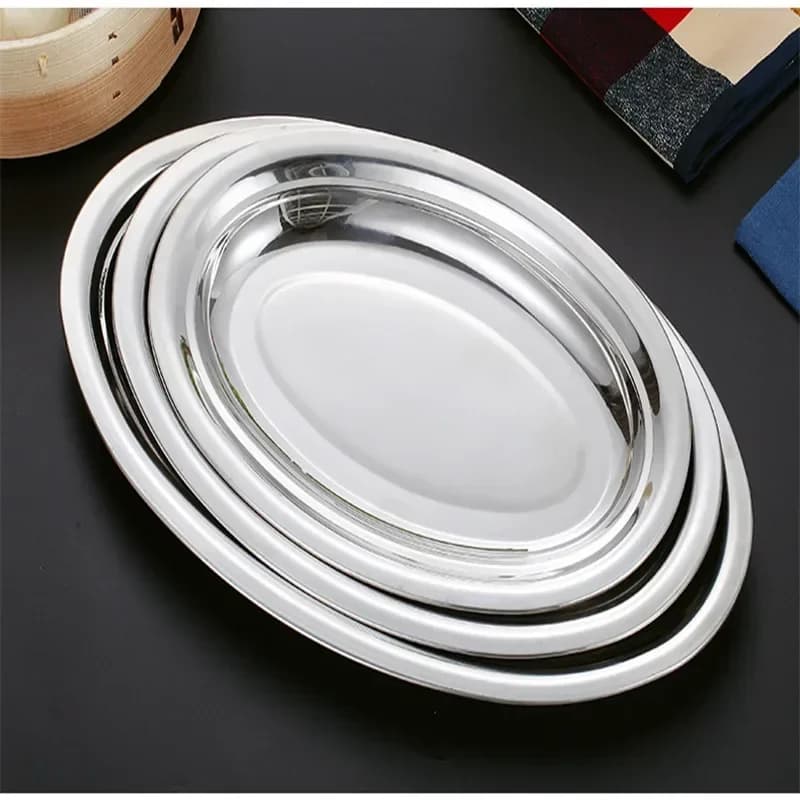Stainless Steel oval Thick Fish Dish Multifunctional Fruits Vegetables Dish Meat Plate Kitchen Food Container Snacks Plates Tray