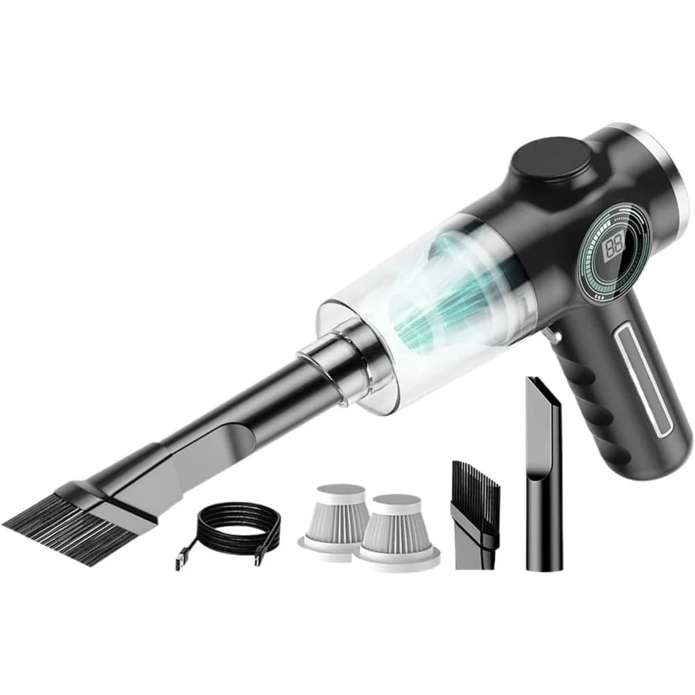 Mini Aspirapolvere Senza Fili 29000Pa, 120W, Forte Aspirazione, Portatile, per Auto, con Display LCD e 2 Filtri