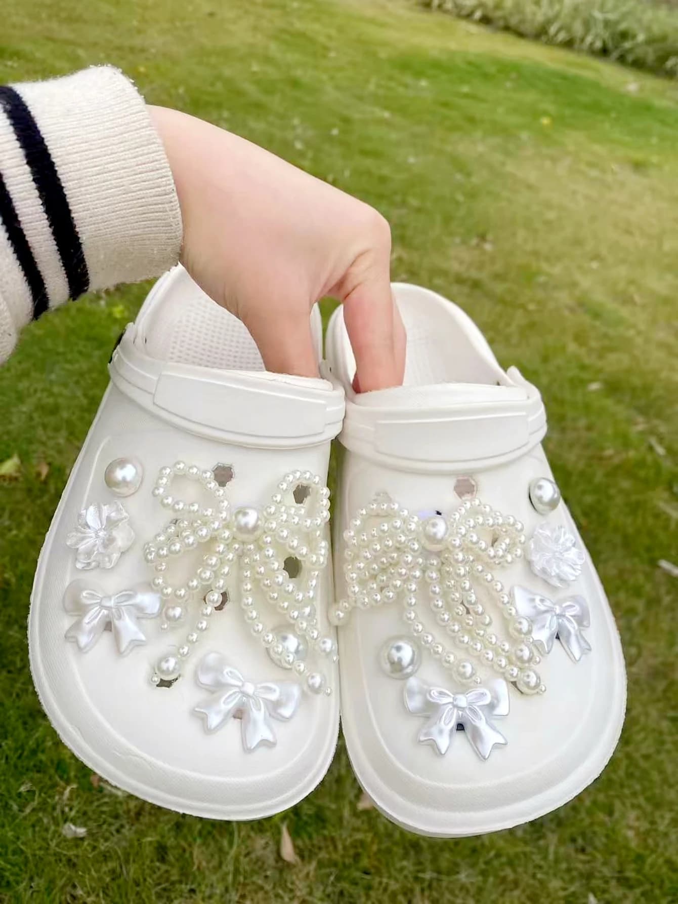 Confezione da 12 accessori per scarpe con fiocchi a farfalla bianchi perlati, eleganti
