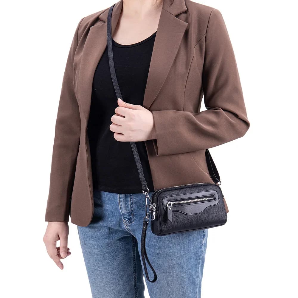 Shoulder bag with phone pocket for woman Leather wallet Shoulder bag shoulder bag with double zip