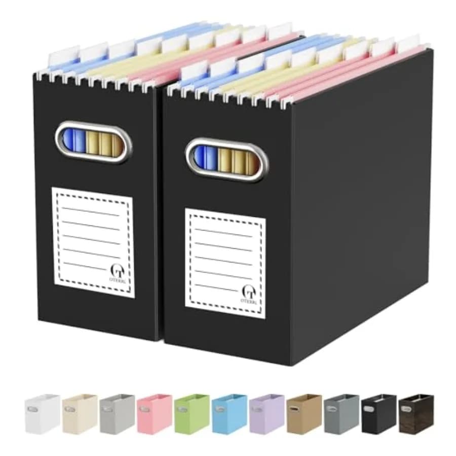 File Organizer Box, Portable Collapsible Cardboard File Folder Organizer with Handle for Hanging Files, Document Storage Box fo