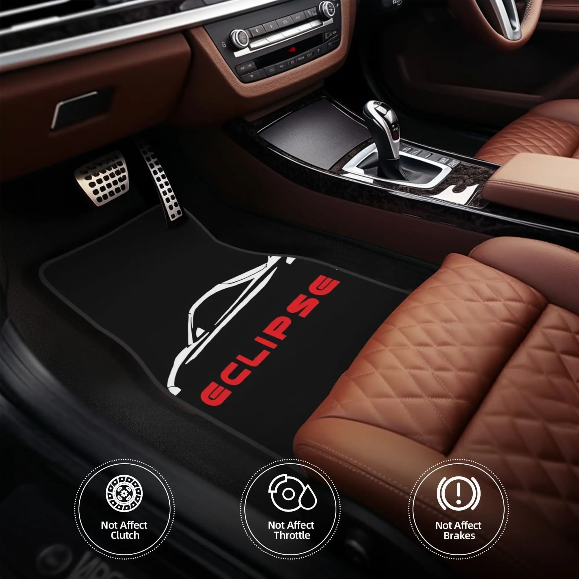 4pcs ECLIPSE Car Floor Mats - Durable Polyester Fiber, Fit For Cars, Playful Design With Red & Logo, Non-Slip Grip, Easy-Clean S