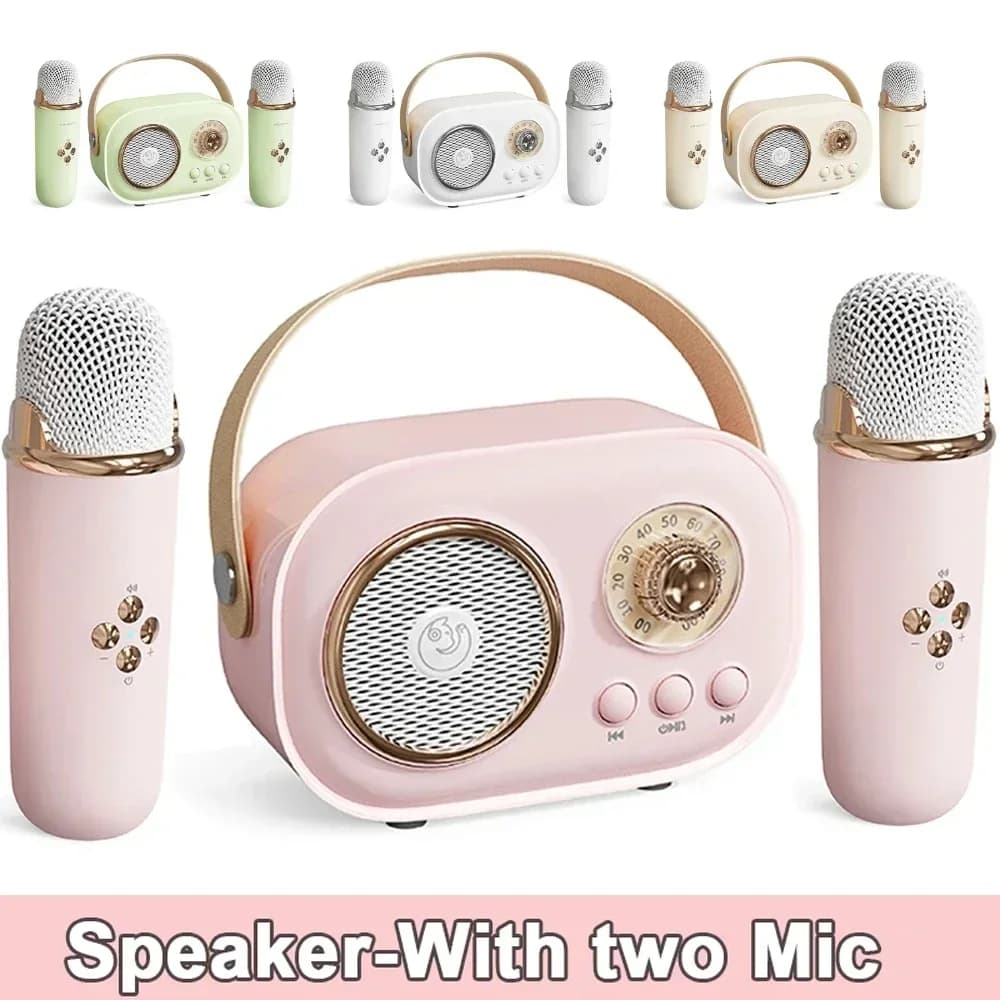 Altoparlante Bluetooth con 1-2 microfoni wireless Supporto Karaoke Scheda TF Riproduzione FM HIFI Bass Chiamata in vivavoce Regalo di compleanno per bambini