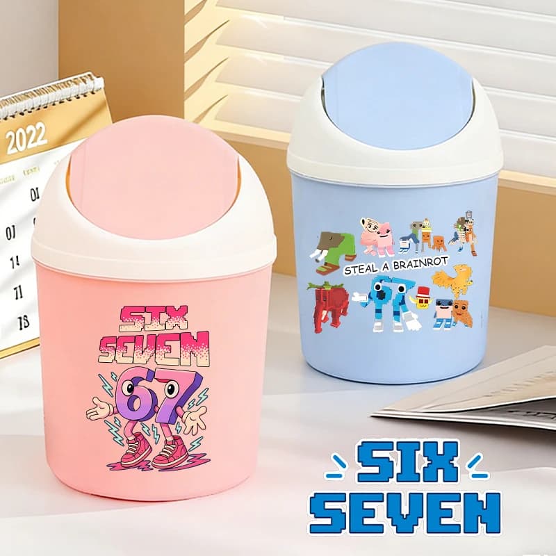 Ruba A Brainrot Bidoni della spazzatura da scrivania per bambini con coperchio Cute Anime Print Home Boys Mini bidone della spazzatura Pulito spazio di lavoro per ufficio Scatola Giochi Regalo