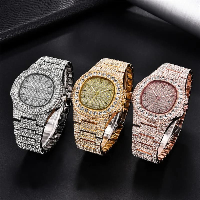Orologio di Lusso con Diamanti di Alta Gamma per Uomo, Orologi Iced Out alla Moda Hip Hop, Orologio al Quarzo con Data, Orologio Maschile, Relogio Masculino, Spedizione Diretta