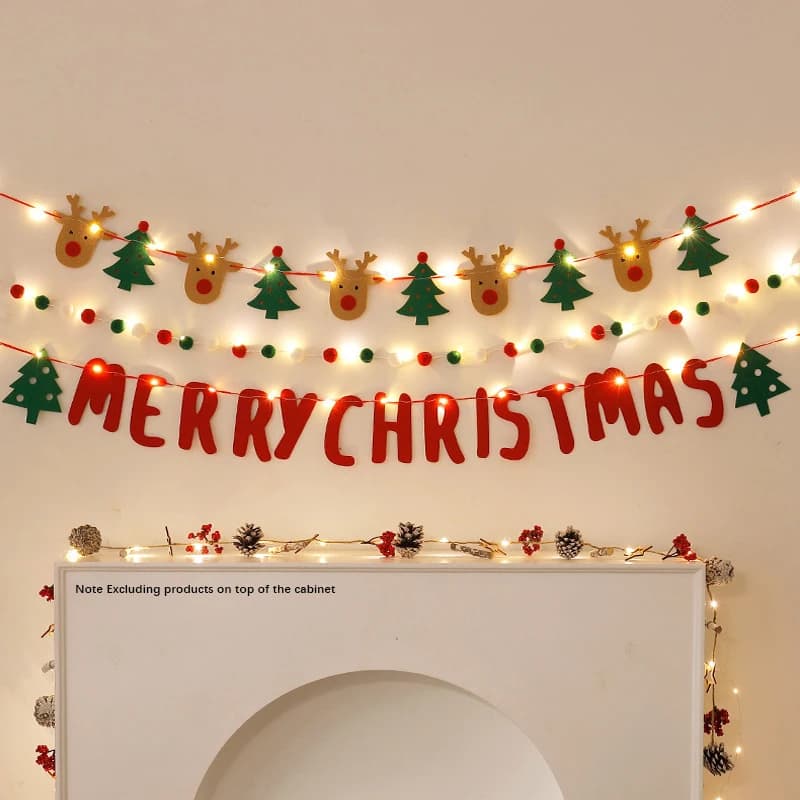 Luce a stringa a LED fatta a mano fai-da-te decorata per le vacanze di buon Natale appesa al sfondo della stanza di casa Tirare bandiera Banner Ciondolo natalizio