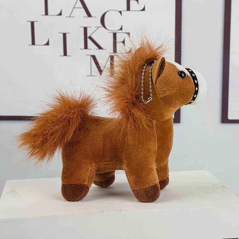 Portachiavi a forma di cavallo, ciondolo per borsa in peluche, simpatico pony marrone, regali Kawaii per Natale, Capodanno, accessori, ciondolo con animali di peluche