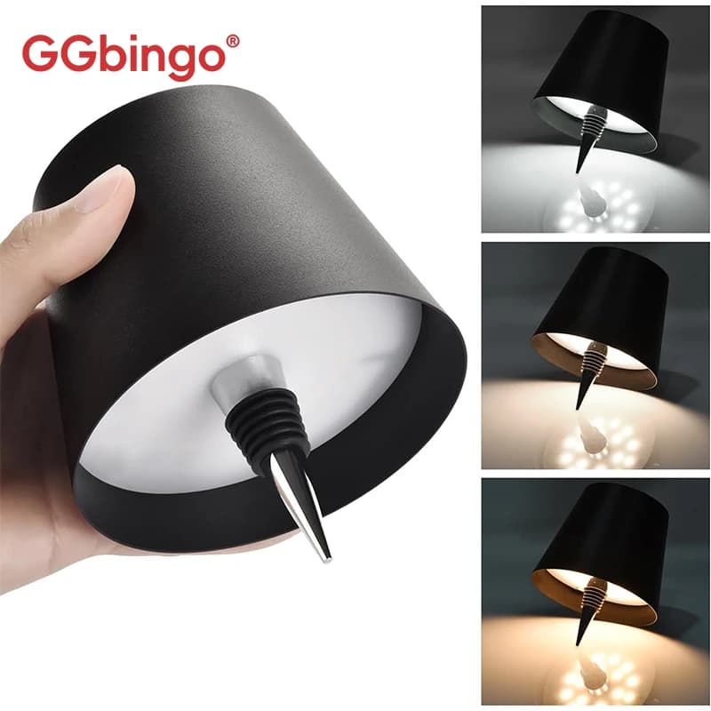 Lampada da Tavolo a Bottiglia con Controllo Touch, 3 Colori, Ricaricabile USB, Dimmerabile, Luce Notturna Adatta per Bar, Bottiglie di Vino, Luci da Scrivania