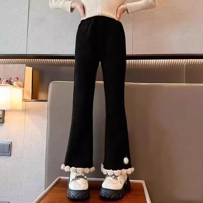 Pantaloni lunghi casual Kawaii Moda Abbigliamento per bambini Pantaloni svasati per ragazze 2025 Nuovi pantaloni micro svasati per bambini caldi addensati Autunno