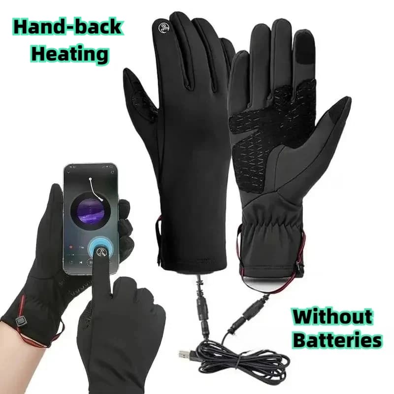 Winter Heated Gloves Winter Waterproof USB Heating Electric Gloves Anti Slip Screen Touchable Outdoor Skiing Cycling Sports