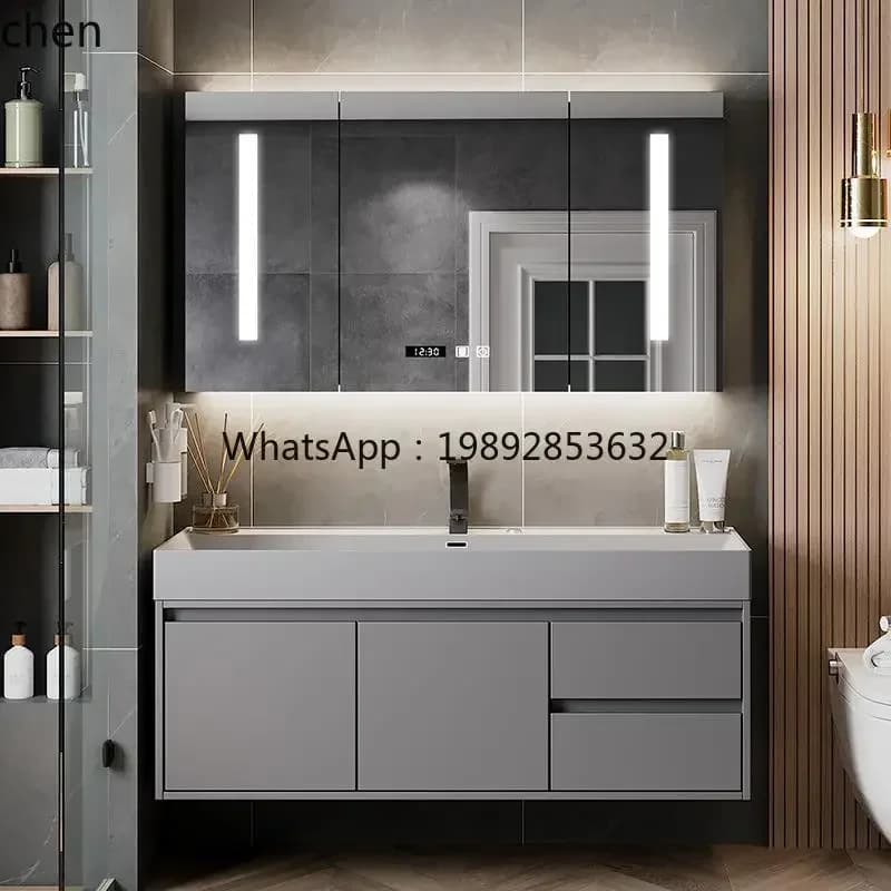 mobiletto da bagno con specchio, set moderno e semplice combinazione di mobili per lavabo da bagno