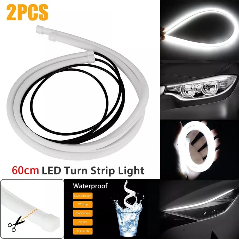 2 PZ DRL 60 CM Strisce LED Luci diurne Indicatori di direzione Lampadine 12 V Flessibile Styling Faro Fendinebbia Bianco
