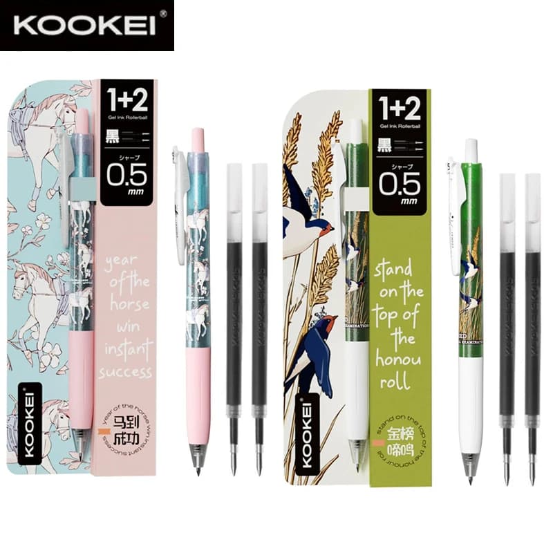 KOOKEI Golden List Success Gel Pen Set,"Success in Exams" Theme,0.5mm Black Ink,1Pen+2Refills, Lucky Writing Gift for Students