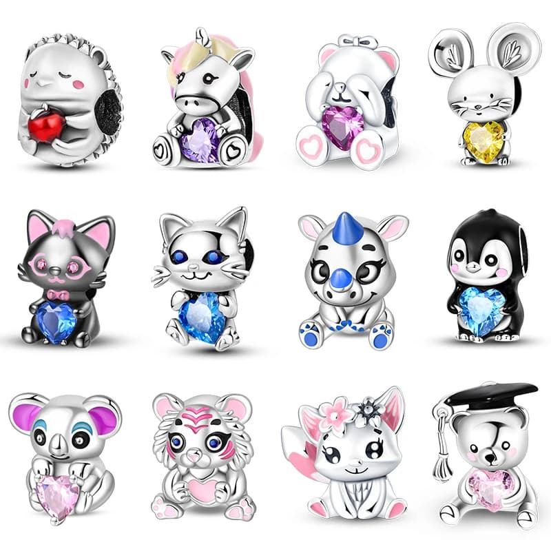 S925 Sterling Silver Gufo Scoiattolo Orso Riccio Serie di animali carini Ciondoli creativi Perline adatti Pan Braccialetti originali Gioielli fai da te
