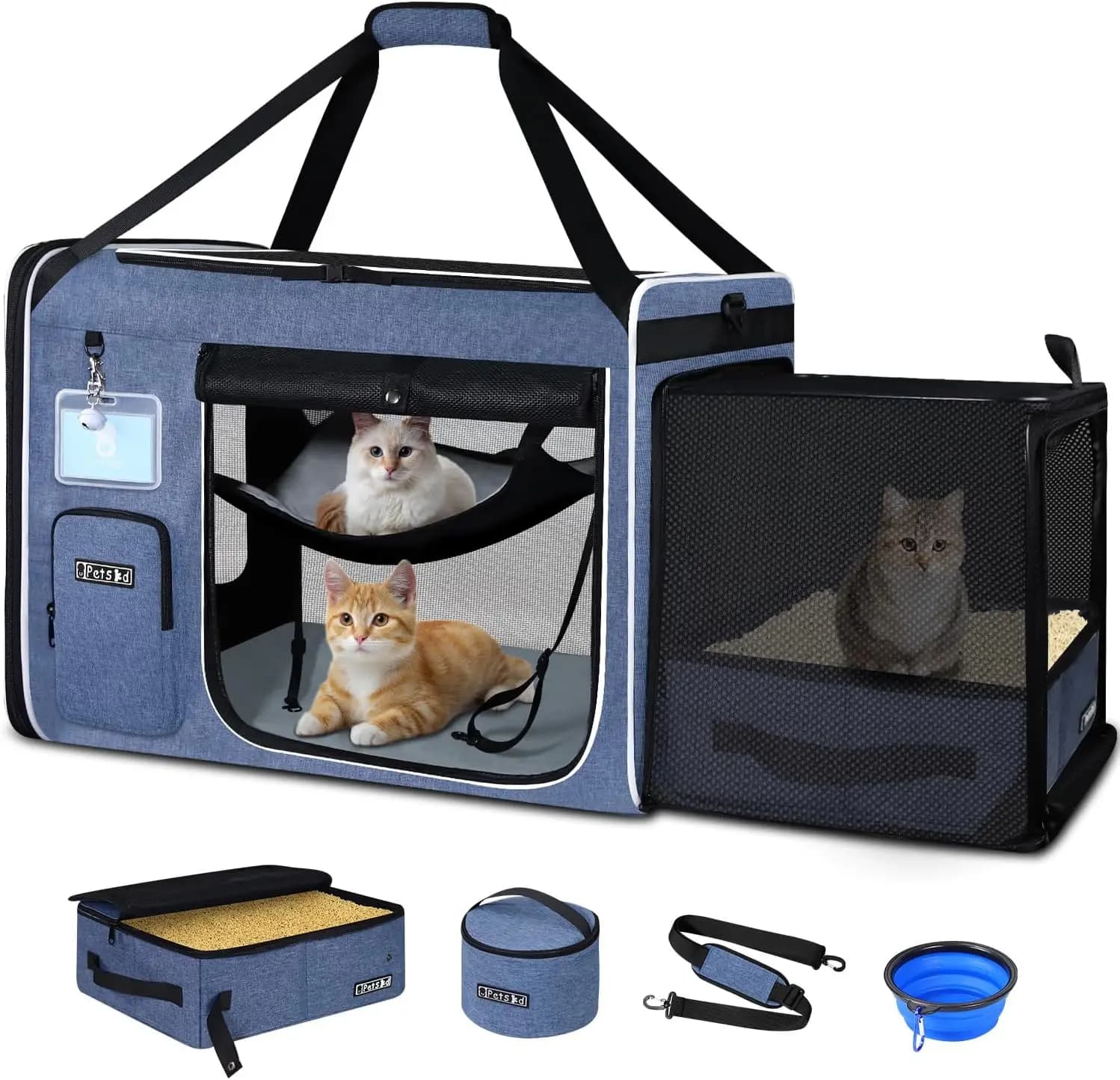 Trasportino Espandibile per Gatti con Area Lettiera per Viaggi in Auto, Trasportino Morbido Pieghevole per 2 Gatti Sotto i 25 kg