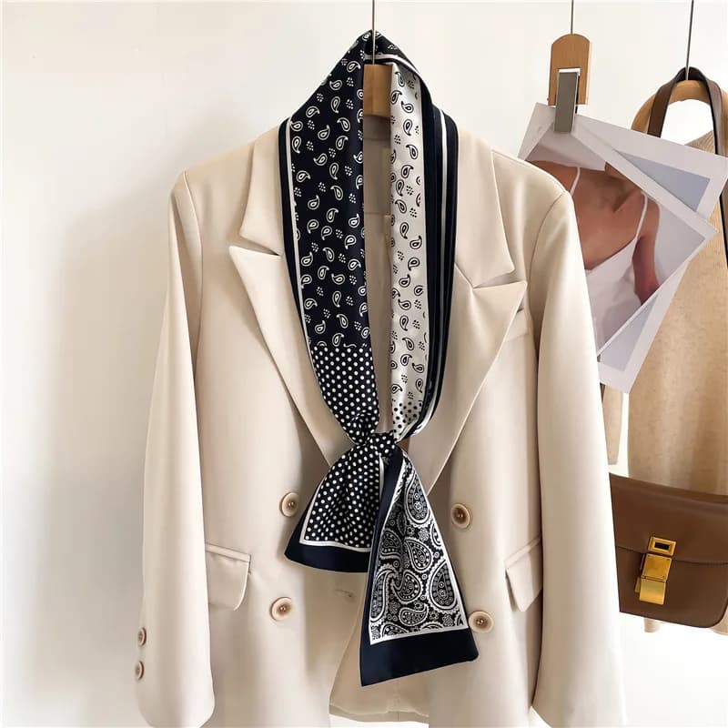 Sciarpa di seta con stampa anacardi di lusso Fascia per capelli Fazzoletto da collo Foulard Sciarpe per capelli femminili Cravatta per il collo Sciarpe magre da donna Morbido raso
