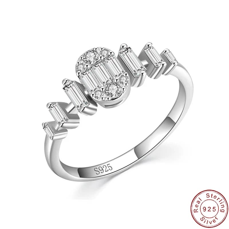 Anello da dito in argento sterling S925 con cubo di zucchero AAA CZ scintillante europeo per gioielli da sposa di compleanno da donna
