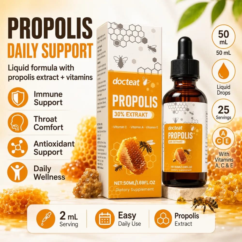 Gocce Liquide di Propoli d'Api 30% Estratto Vitamine A C E 300mg Integratore Alimentare Antiossidante per il Benessere Quotidiano per Adulti 50ml