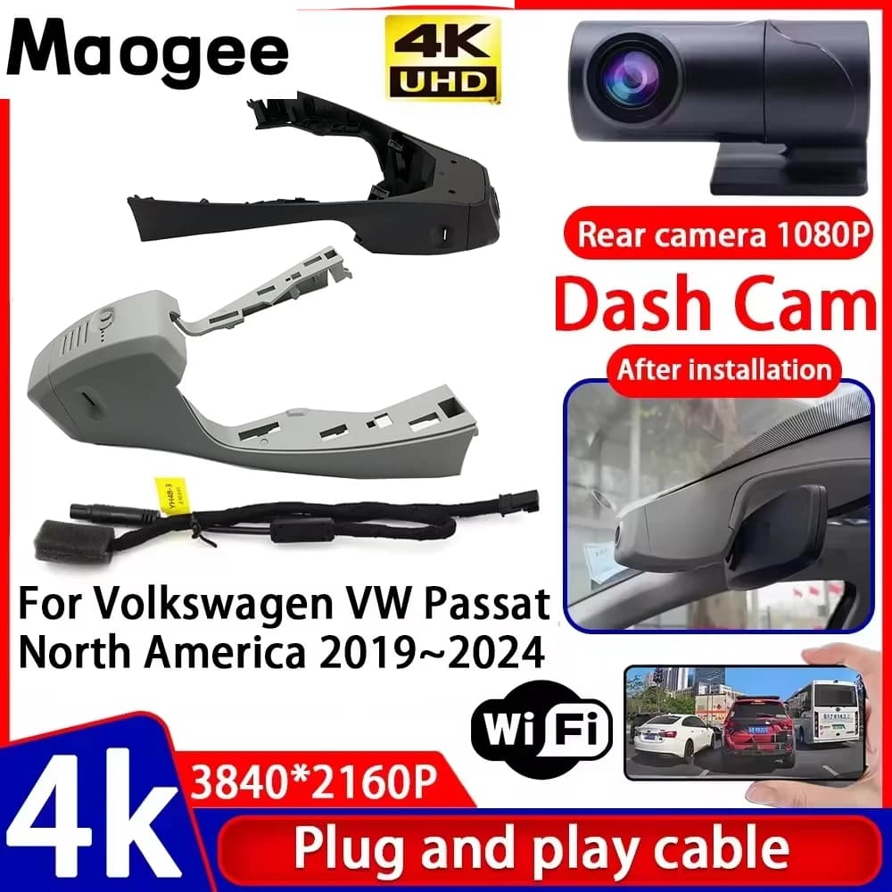 Video recorder with Night Vision 4K UHD Plug and Play, Dash Cam for Auto Volkswagen VW Passat Alltrack B8 2014~2024