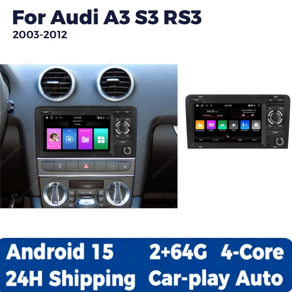 Android 15 2 Din 7 Inch Car Play Android Auto For Audi A3 S3 RS3 2003-2012 Car Radio Multimedia Stereo Player GPS Navigation RDS