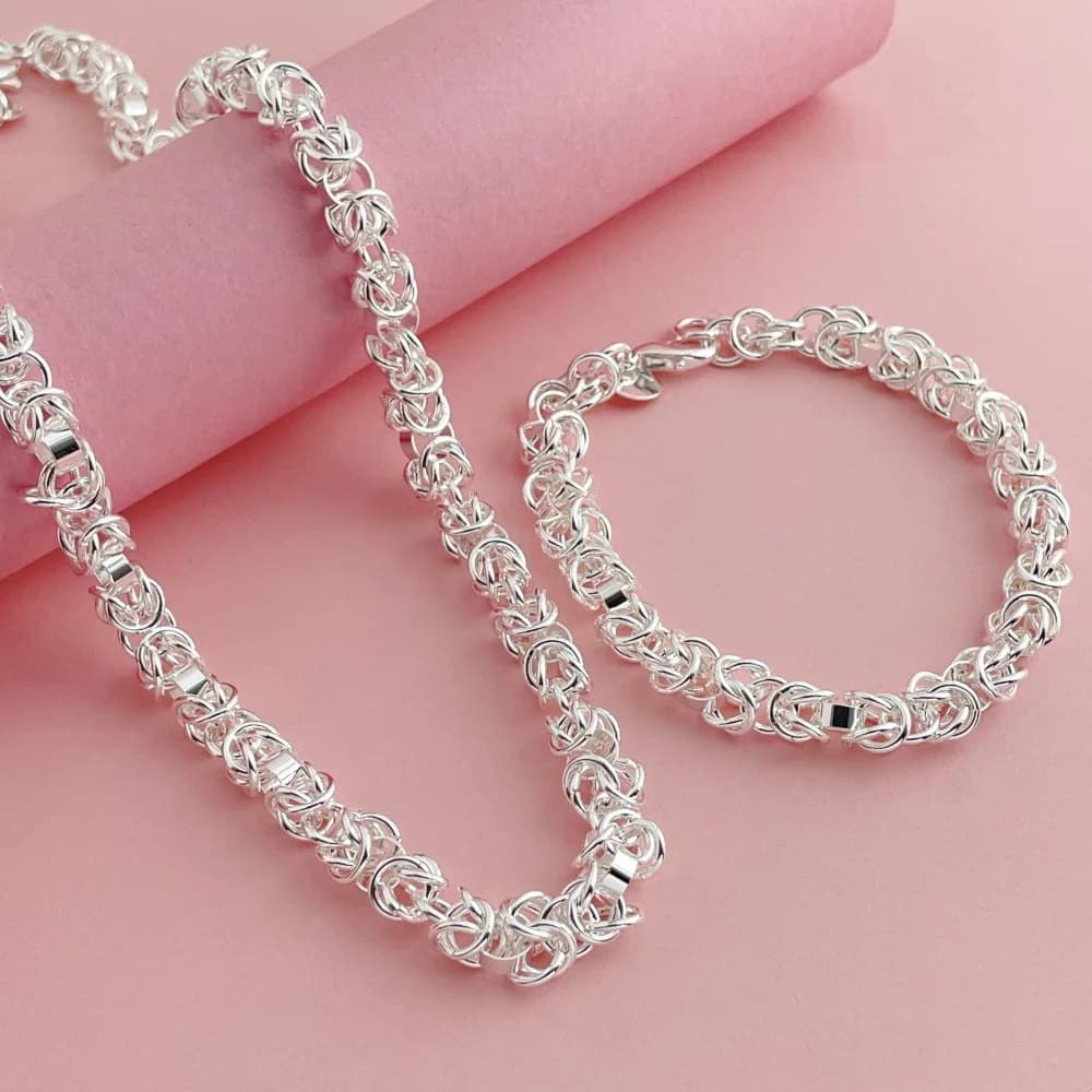 925 Sterling Silver woven multi-ring shrimp clasp necklace bracelet set fashion woman simple gift jewelry for parties