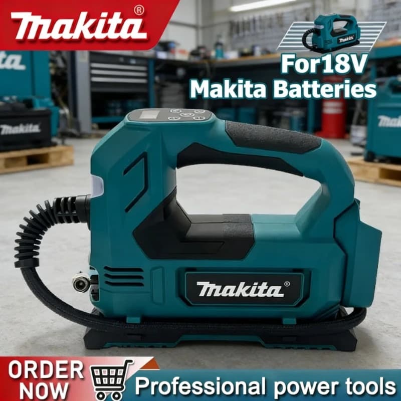 Pompa ad aria senza fili Makita 18V brushless: Gonfiatore portatile per pneumatici con display digitale per auto e moto - Utensile elettrico