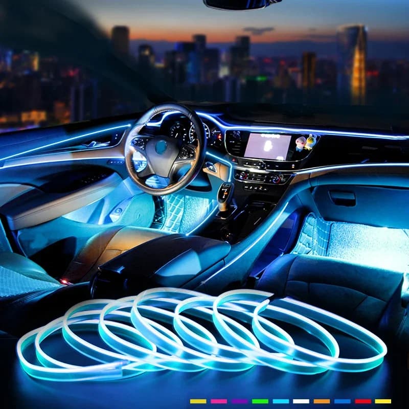 Striscia LED per Illuminazione Ambientale Interna Auto 1/3/5M RGB, Lampada Atmosfera Invisibile in Fibra Ottica USB con Controllo APP
