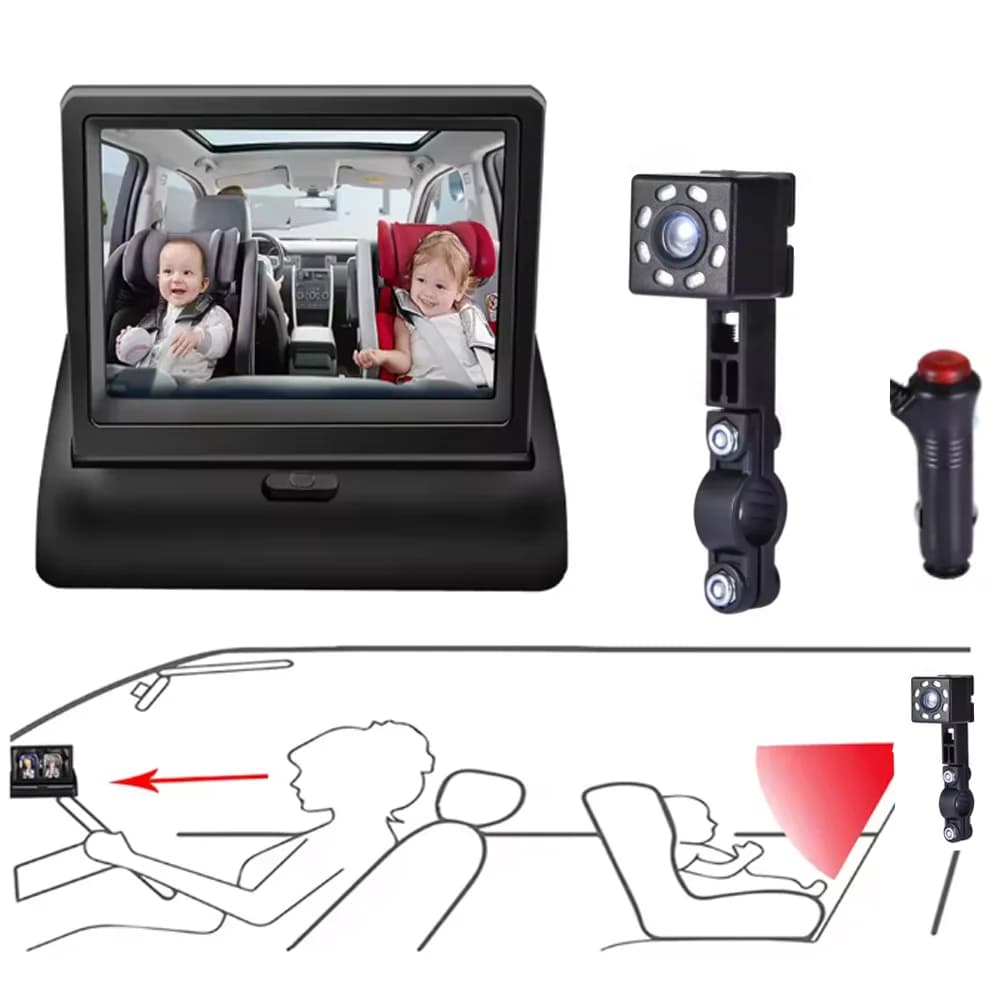 Monitor per retrovisione schermo IPS da 4.3 ''specchietto per auto regolabile ampio angolo di visione per neonati bambini animali domestici funzione di visione notturna