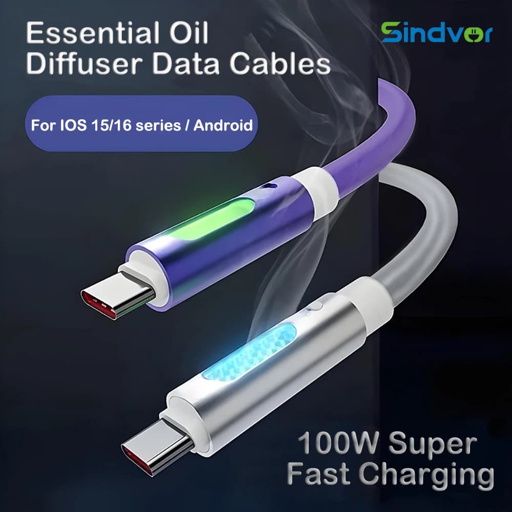 Cavo di ricarica rapida profumato da 100 W da USB C a USB C con luce respiratoria per aromaterapia Ricarica per iPhone 16 15 Pro Xiaomi MacBook