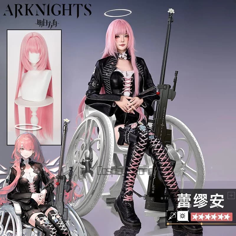 Gioco Arknights Lemuan Costume Cosplay Parrucca Cappotto Gonna Copricapo Orecchini Lacci rosa Puntelli Set completo per le donne Ragazze Festa di Halloween