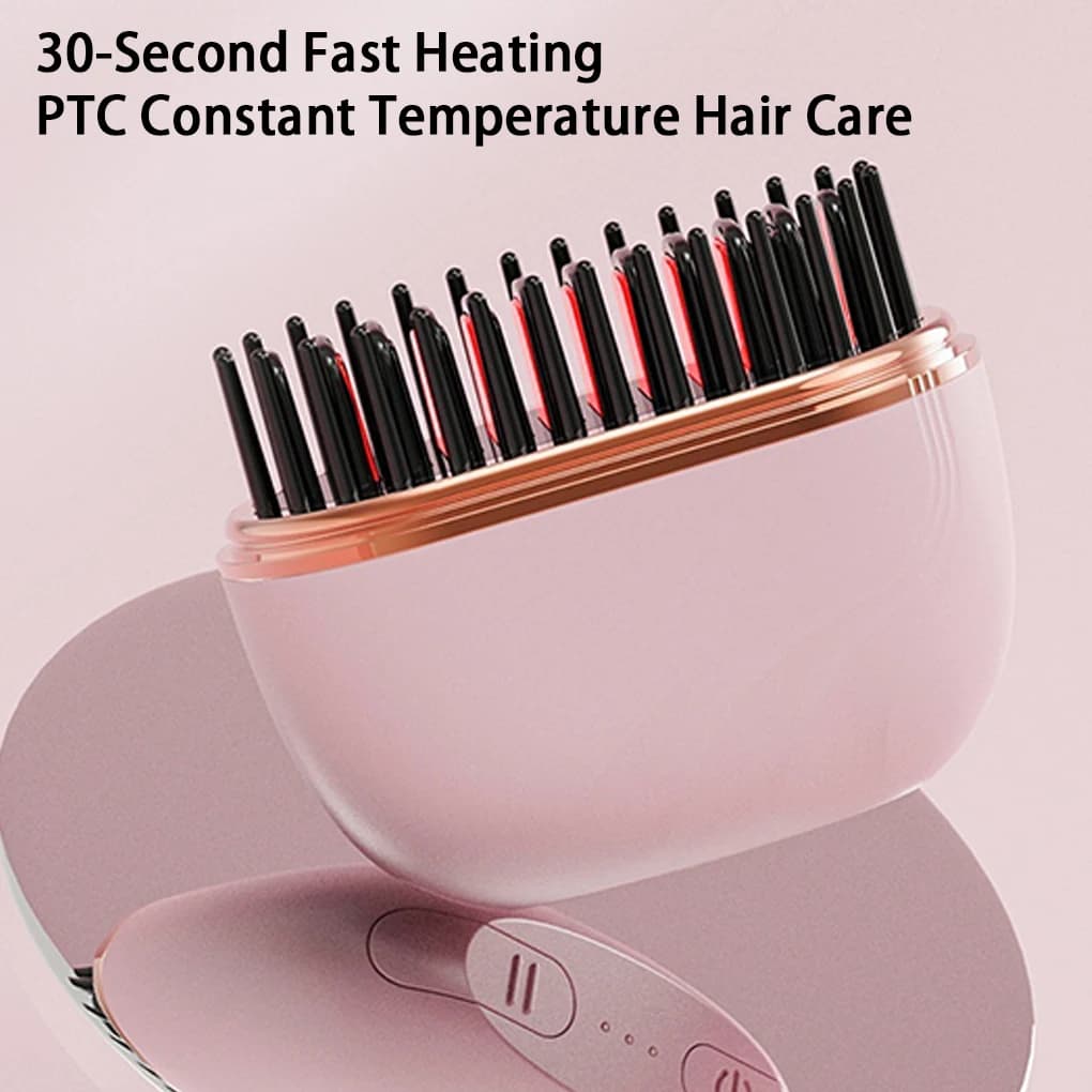 Mini Rechargeable Hair Plate, Mini Smoothing Brush, Electric Brush Heated for Leasing Hair