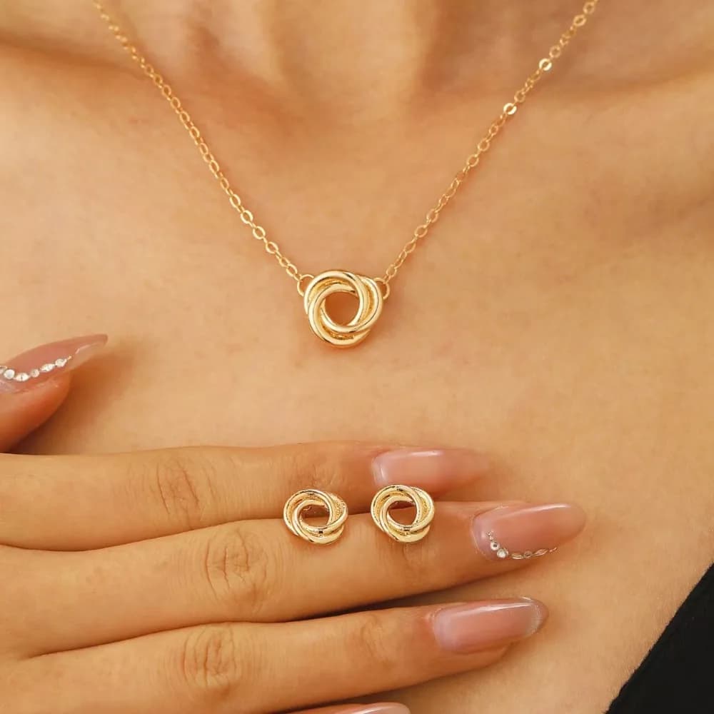 HOT 2026 2pcs Set Classic Trendy Gold Color Circle Fried Dough Twist Necklace Earring for Women Collar Chain Jewelry Sets Accessory Gifts