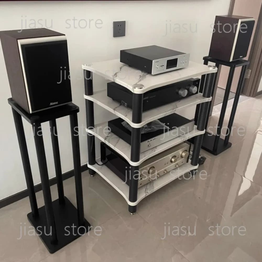 Heavy-Duty Speaker Stand Base - Adjustable Height Desk & Floor Mount with Anti-Shock Spikes for Studio Monitors, Hi-Fi Speakers