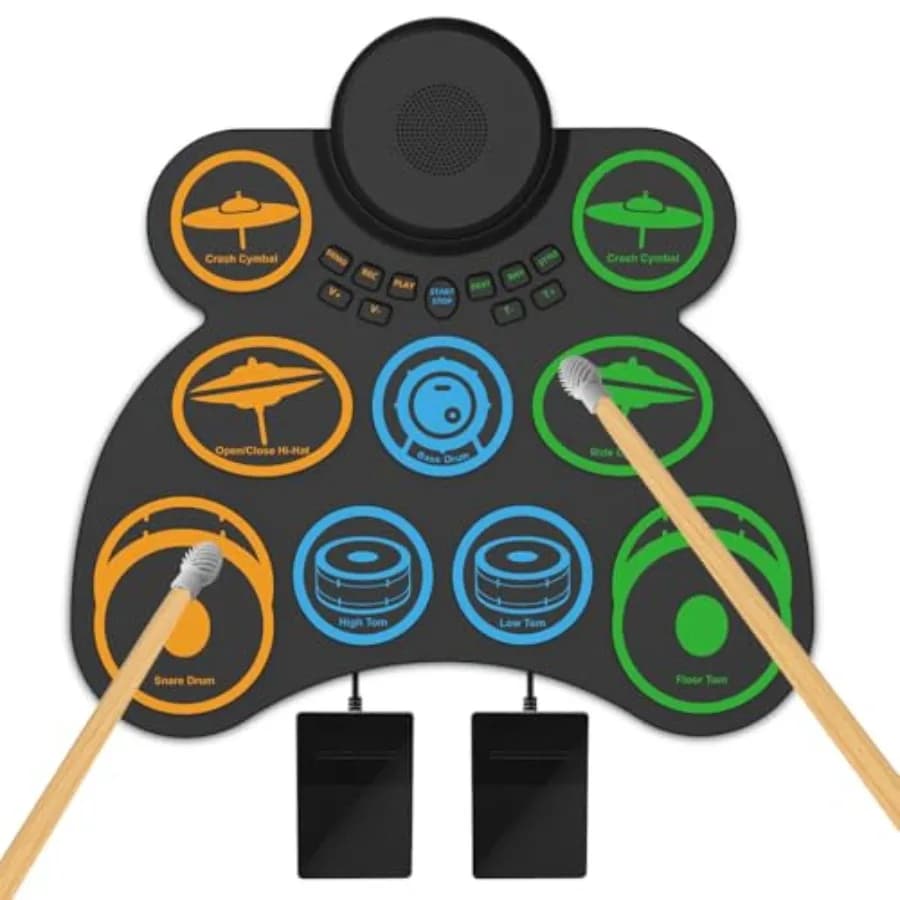 Set di batteria elettronica per adulti, 9 pad elettronici con silicone ispessito da 0,32 pollici, altoparlante integrato, batteria ricaricabile