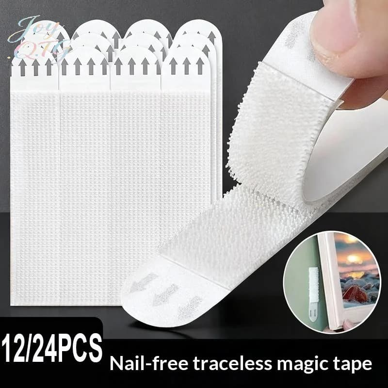 12/24Sets Double Sided Picture Hanging Strips Adhesive Hook Loop Tape For Mounting Photo Frame Fixed DIY Wall Decor Stickers
