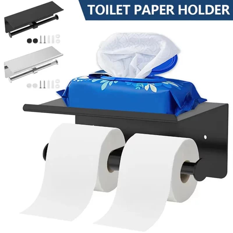 Porta carta igienica con ripiano porta carta igienica a parete Dispenser porta fazzoletti doppio Porta carta igienica da bagno