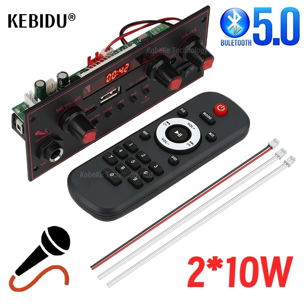 Bluetooth 5.0 Scheda di Decodifica MP3 2*10W 20W Amplificatore Lettore Audio 5V FAI DA TE Lettore MP3 Auto Modulo Radio FM TF USB Mic Registra Chiamata