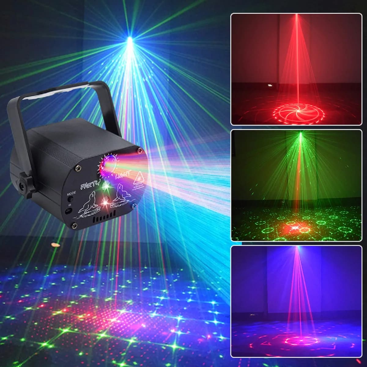 Luci da discoteca per DJ, luci da palcoscenico, telecomando, controllo vocale, laser RGB, proiettore stroboscopico, decorazione per casa, Natale, Halloween