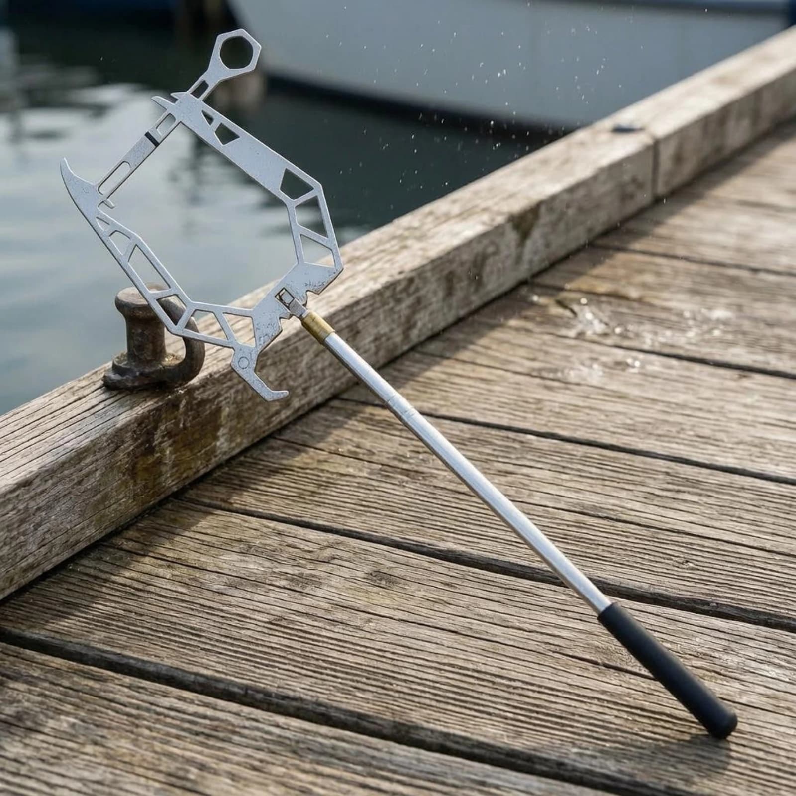 Marine Rope Threader Stainless Steel Telescopic Rope Tool Boat Equipment Black Grip Compact Size