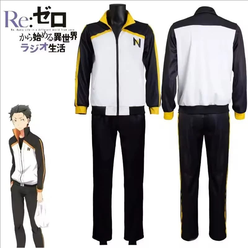 Costume Cosplay Anime Zero Natsuki Subaru, Tuta con Zip Completa Ricamata, Pantaloni Elasticizzati, Abbigliamento Sportivo