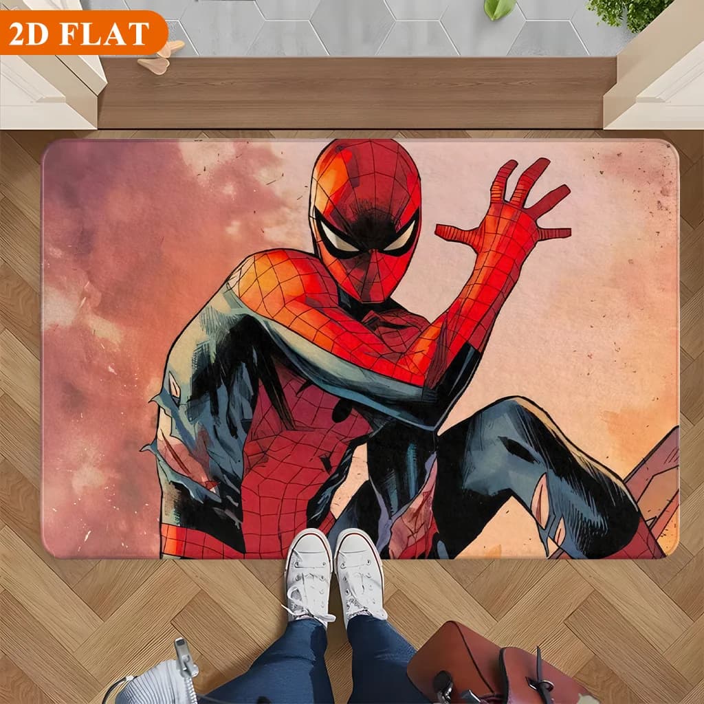 Tappetino da bagno 1 pezzo, Spider Battle Pose_1, Tappetino rettangolare in flanella MARVEL, Tappetino antiscivolo per bagno, Divertente tappetino decorativo per porta, H