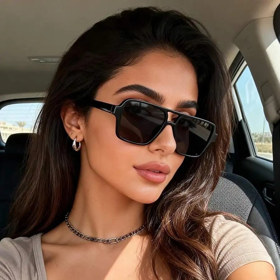 Women Retro Square Double Beam Frame Fashion Sunglasses For Daily Outdoor Beach Party