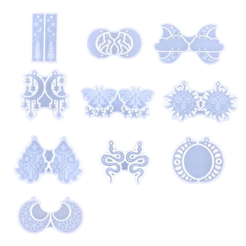 R3MC Silicone Keychain Mold Dangle Earring Resin Mold Moon Epoxy Resin Casting Mold for DIY Pendant Keychain Jewelry Making