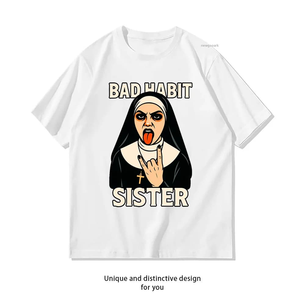T-shirt Bad Habit Sister Edgy Pop Culture da donna e da uomo, t-shirt casual in cotone con grafica, streetwear per adulti, camisetas, top, tee