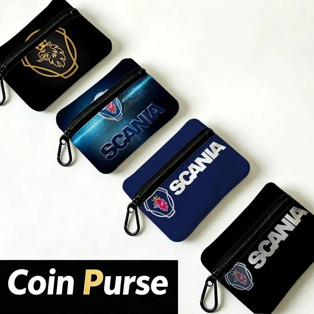 Classic Vehicle Logo S-Scania Mini Oxford Cloth Coin Purse With Carabiner Hook Portable Key Card Wallet