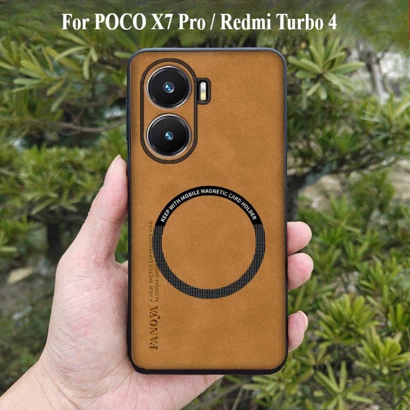 Per POCO X7 Pro Custodia in pelle di lusso Magsafe Cover posteriore opaca per Redmi Turbo 4 POCOX7Pro Custodia di ricarica wireless Funda